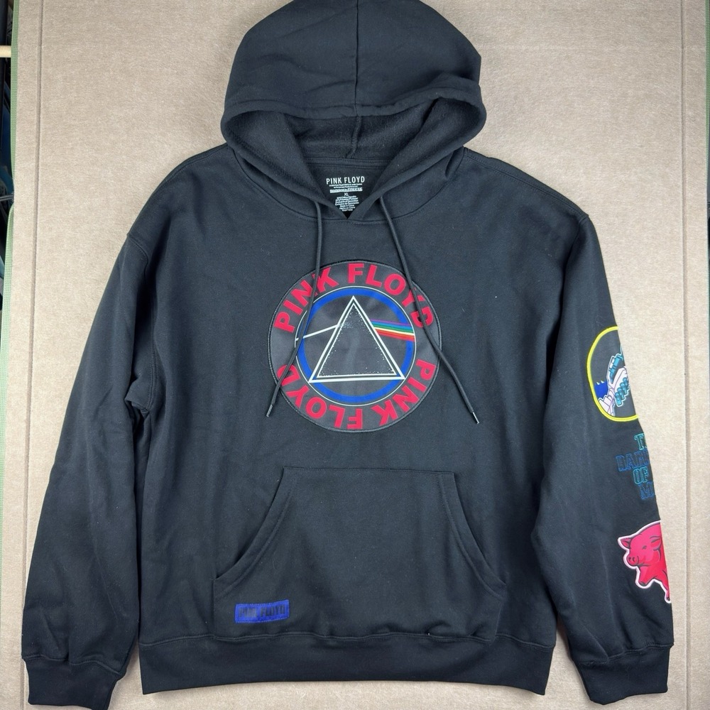 Pink Floyd‎ Sweatshirt Hoodie Men XL Black Prism Graphic Dark Side Patches